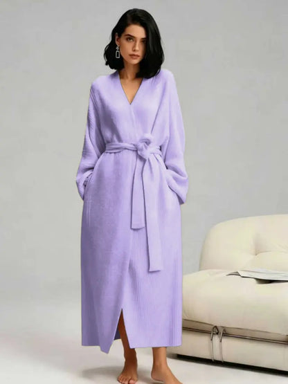 Women's Double‑Sided Fleece Robe｜Thick Plush Warm Flannel Loungewear