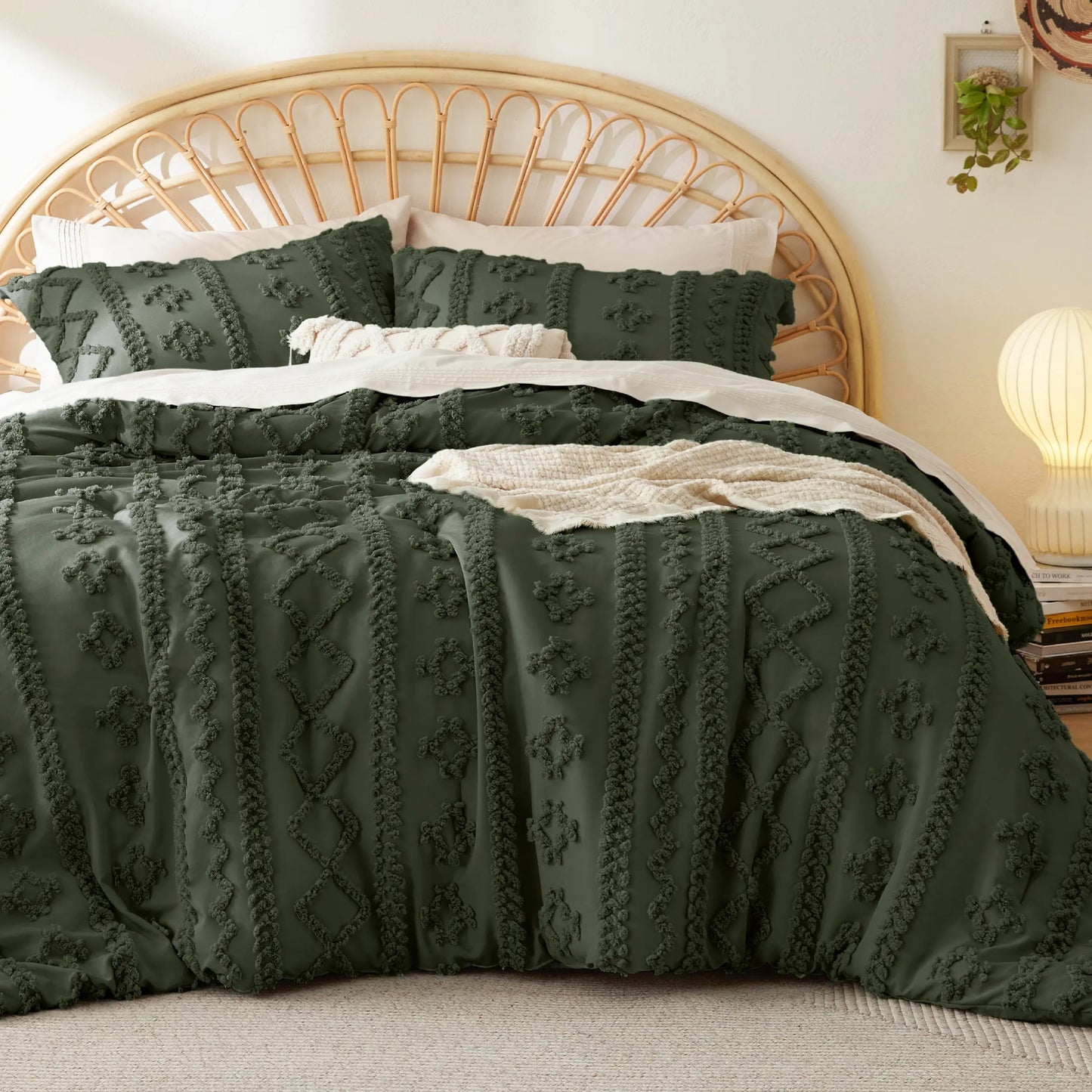 Tufted Bohemian Bedding Set 3-Piece – Breathable Comforter with 2 Pillowcases