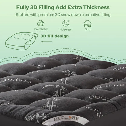Bamboo-Fiber Cooling Thick Fitted Mattress Cover for Back Pain Relief