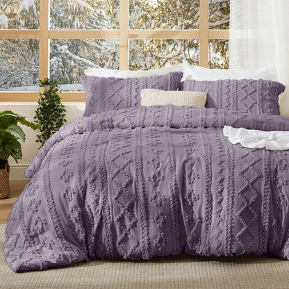 Tufted Bohemian Bedding Set 3-Piece – Breathable Comforter with 2 Pillowcases