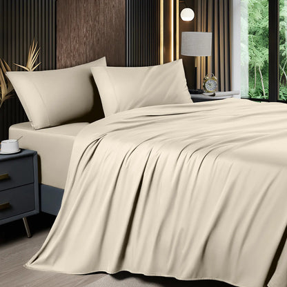 Cooling Bamboo Sheet Set 4/6 Pc, 16'' Deep Pocket Silky Soft Breathable Bedding