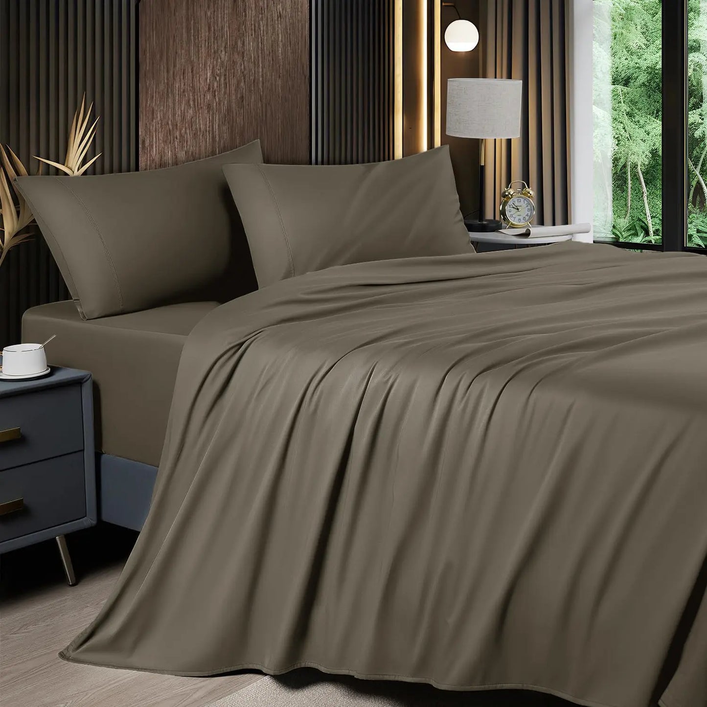 Cooling Bamboo Sheet Set 4/6 Pc, 16'' Deep Pocket Silky Soft Breathable Bedding