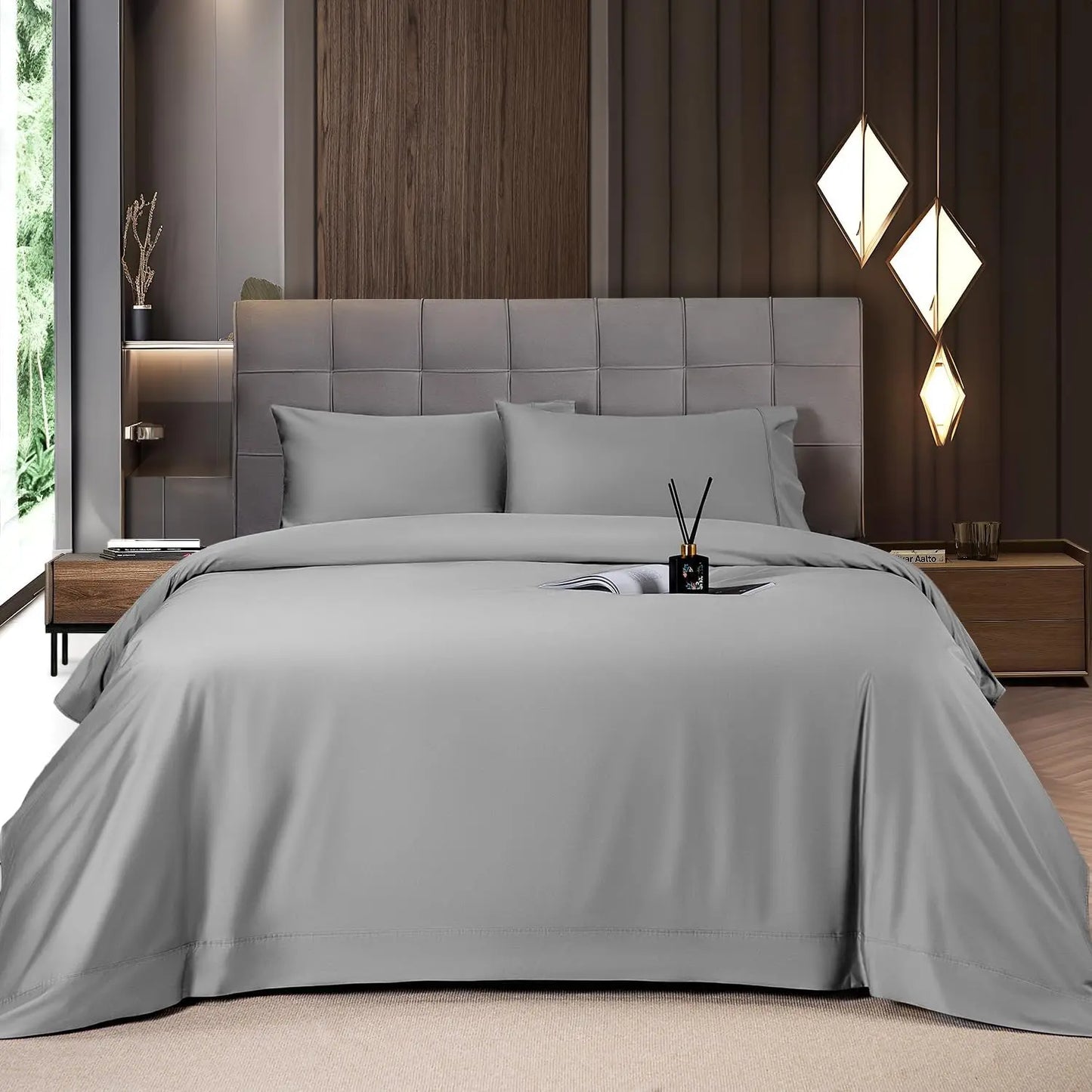 Cooling Bamboo Sheet Set 4/6 Pc, 16'' Deep Pocket Silky Soft Breathable Bedding