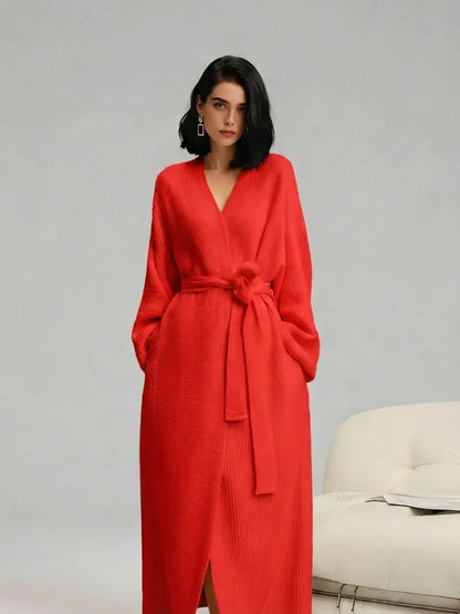 Women's Double‑Sided Fleece Robe｜Thick Plush Warm Flannel Loungewear