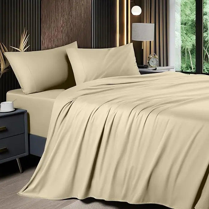 Cooling Bamboo Sheet Set 4/6 Pc, 16'' Deep Pocket Silky Soft Breathable Bedding