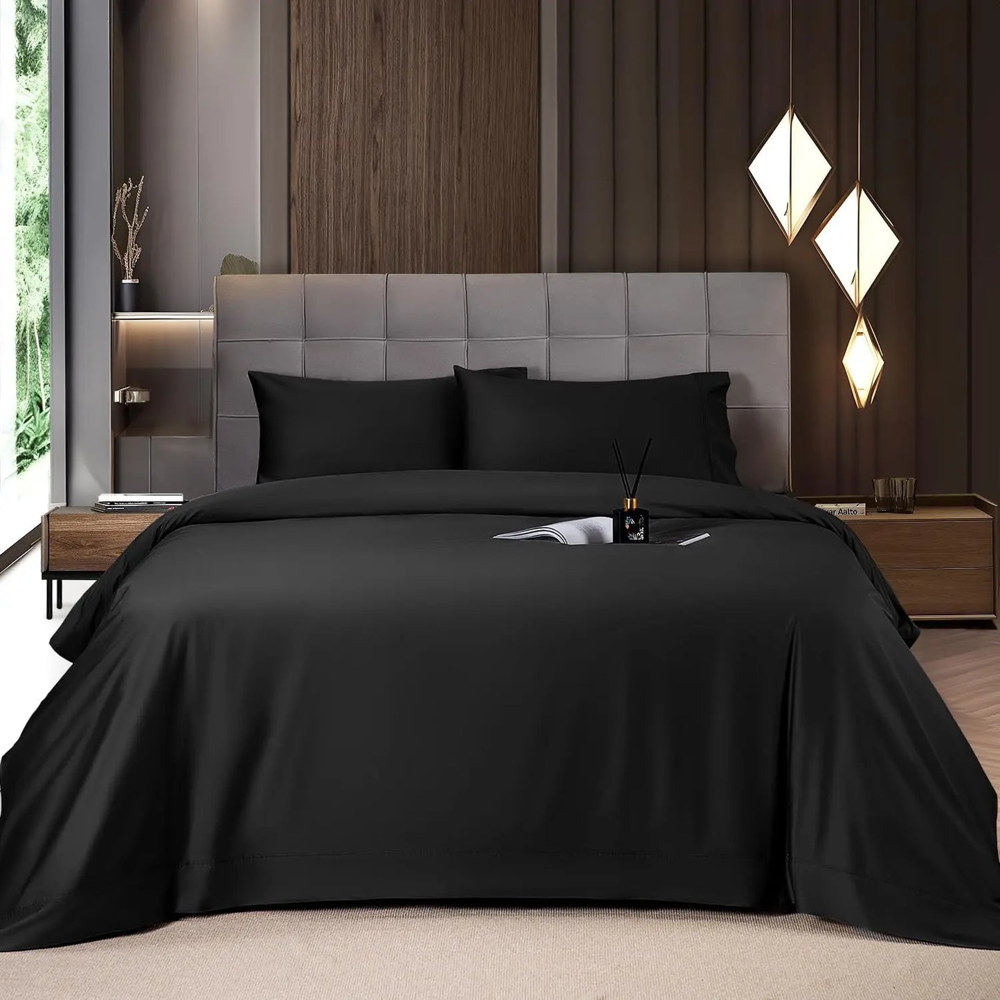 Cooling Bamboo Sheet Set 4/6 Pc, 16'' Deep Pocket Silky Soft Breathable Bedding