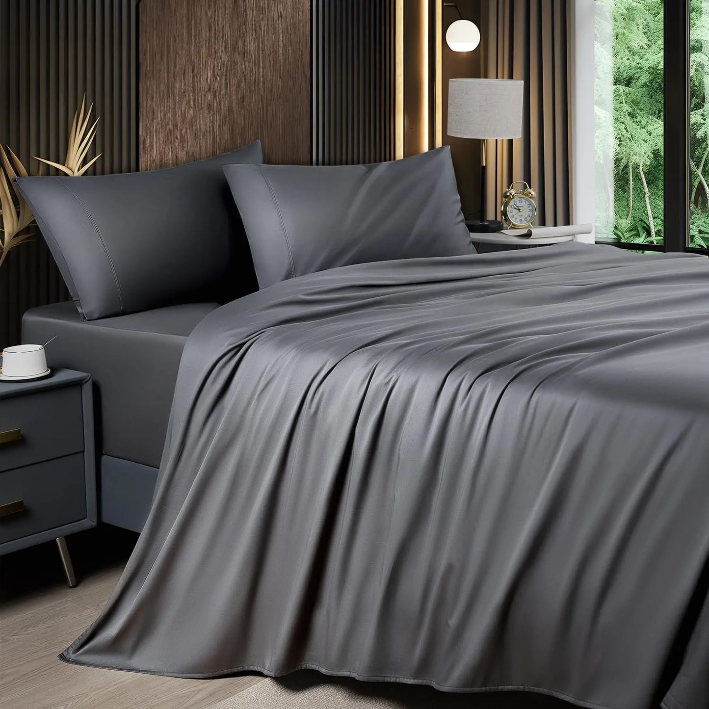 Cooling Bamboo Sheet Set 4/6 Pc, 16'' Deep Pocket Silky Soft Breathable Bedding