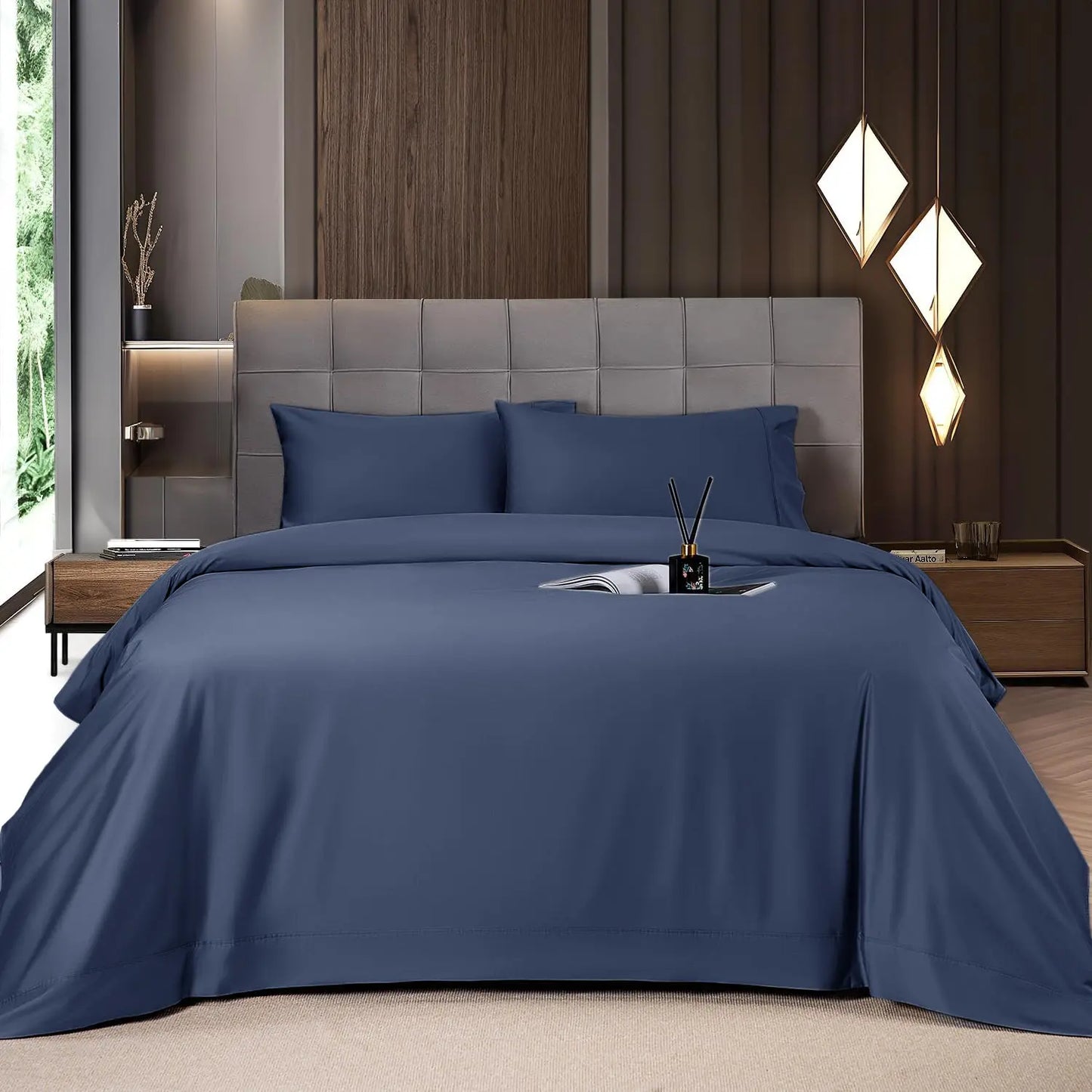 Cooling Bamboo Sheet Set 4/6 Pc, 16'' Deep Pocket Silky Soft Breathable Bedding