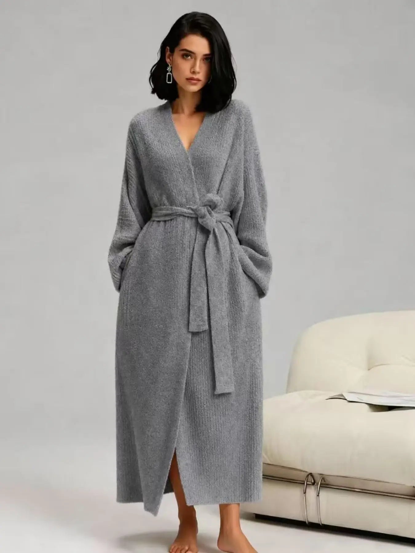 Women's Double‑Sided Fleece Robe｜Thick Plush Warm Flannel Loungewear