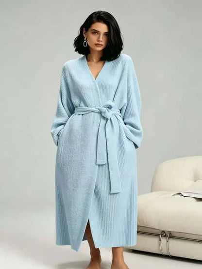 Women's Double‑Sided Fleece Robe｜Thick Plush Warm Flannel Loungewear