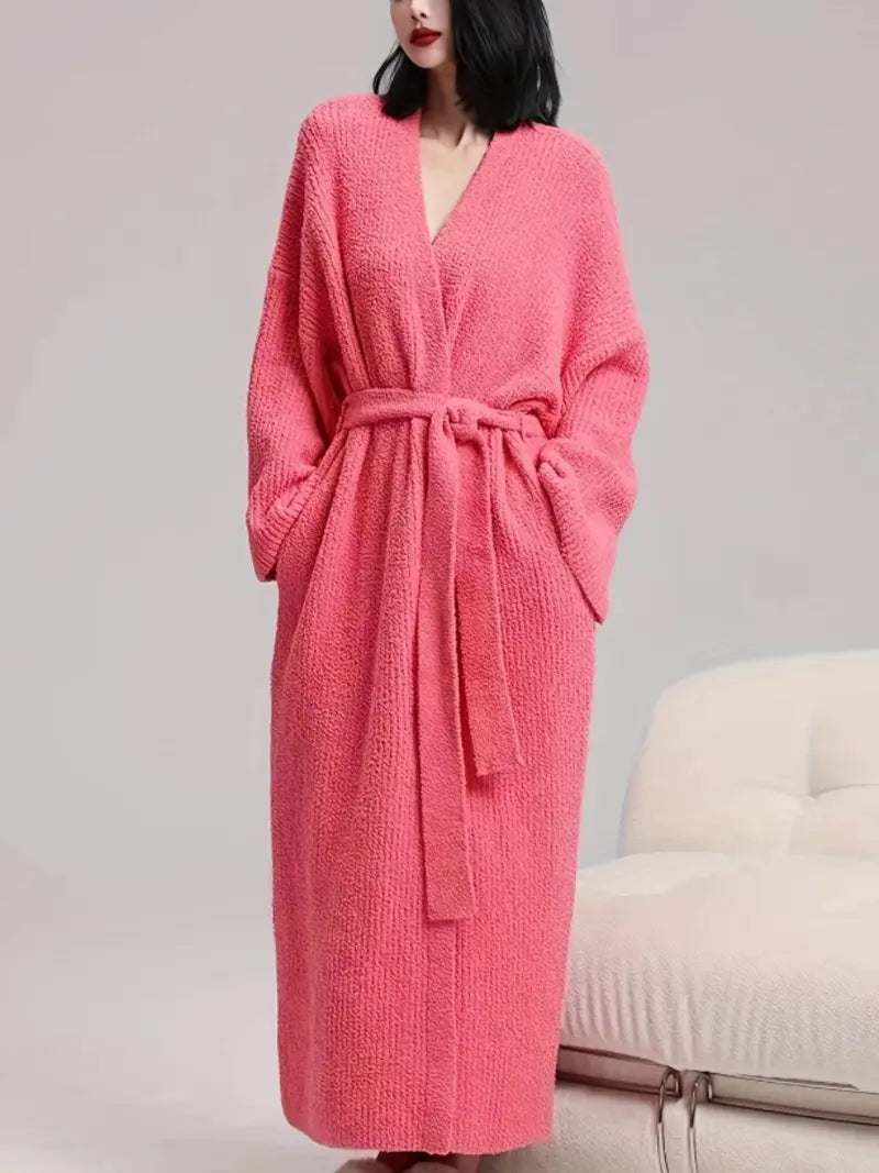 Women's Double‑Sided Fleece Robe｜Thick Plush Warm Flannel Loungewear