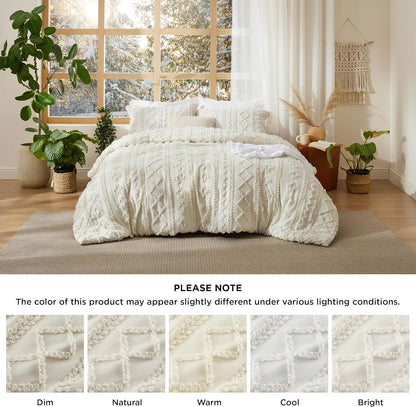 Tufted Bohemian Bedding Set 3-Piece – Breathable Comforter with 2 Pillowcases