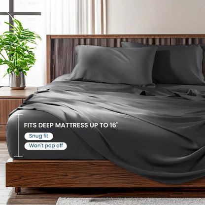 Cooling Bamboo Sheet Set 4/6 Pc, 16'' Deep Pocket Silky Soft Breathable Bedding